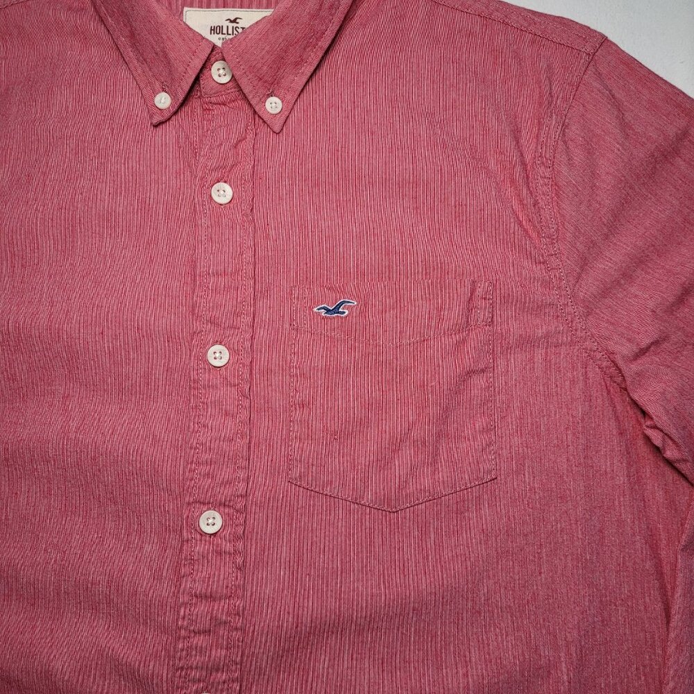 Hollister Mens Button Down Shirt Epic Flex Heather Red Medium Coastal Preppy - Picture 5 of 12